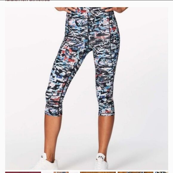 lululemon athletica Pants - Lululemon Cropped Leggings Abstract Print Size 4 Break Free Abstract High Rise